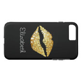 Eenvoudige persoonlijke zwarte glitter Gold Lips Case-Mate iPhone Case (Achterkant (Horizontaal))
