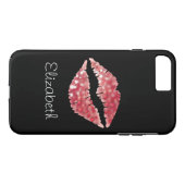 Eenvoudige persoonlijke zwarte glitter Red Lips Case-Mate iPhone Case (Achterkant (Horizontaal))