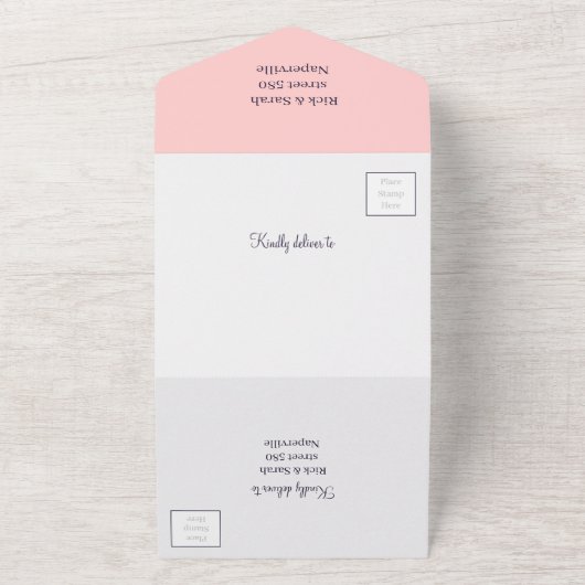 Eenvoudige Perzik Aangepaste Bewaar De Datum All In One Uitnodiging (Buitenkant)