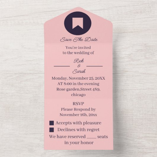 Eenvoudige Perzik Aangepaste Bewaar De Datum All In One Uitnodiging (Binnen)