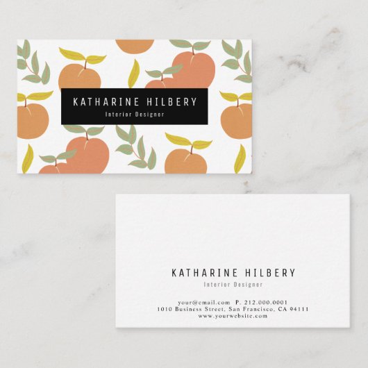 Eenvoudige Perzik & Bladpatroon Roze Visitekaartje (Voorkant / Achterkant)