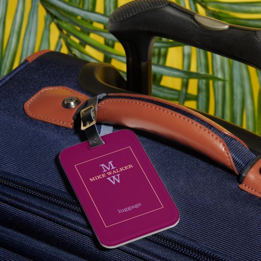 Eenvoudige perzik / bleke paarse Monogram op wijn Bagagelabel (Voorkant Insitu 1)