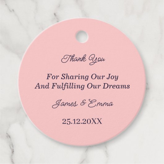 Eenvoudige perzik gepersonaliseerde bruiloft bedankjes labels (Voorkant)