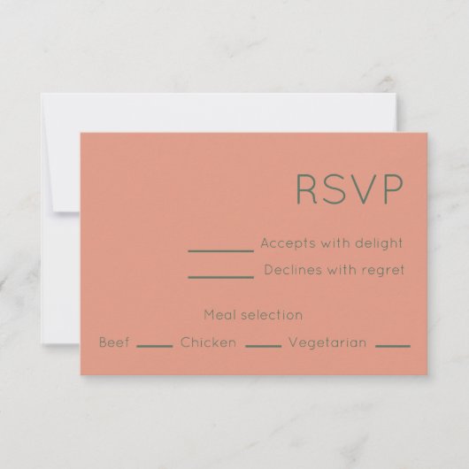 Eenvoudige perzik & groen midden eeuw moderne brui RSVP kaartje (Voorkant)
