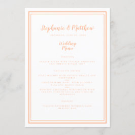 Eenvoudige perzik huwelijksdiner menu plaatskaart