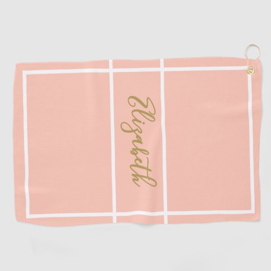  eenvoudige perzik met aangepaste naam dames golfhanddoek (Horizontaal)