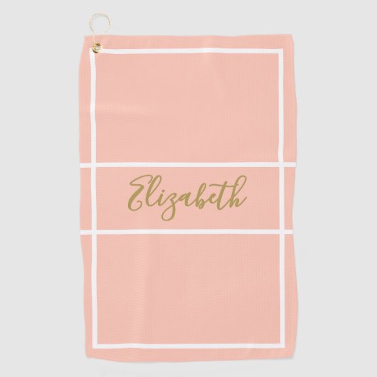 eenvoudige perzik met aangepaste naam dames golfhanddoek (Voorkant)