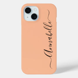 Eenvoudige perzik met gepersonaliseerde naam iPhone 15 case