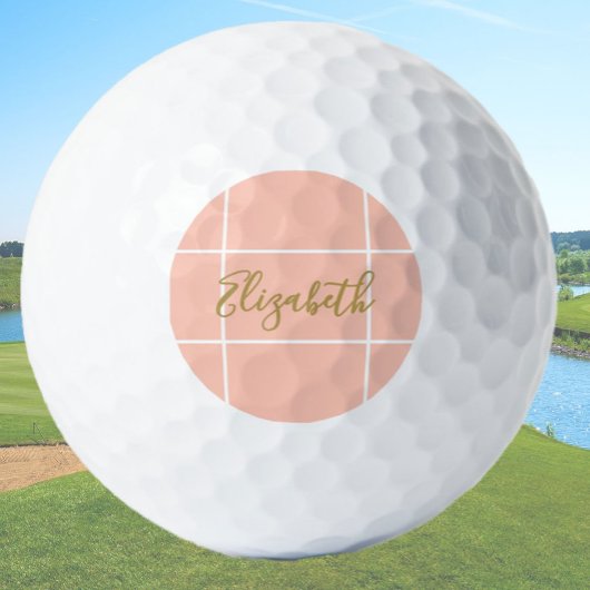 Eenvoudige perzik minimalistische aangepaste naam  golfballen