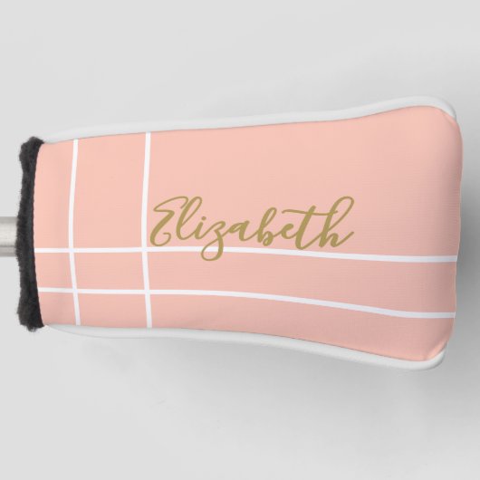 Eenvoudige perzik minimalistische aangepaste naam golfheadcover (Voorkant)