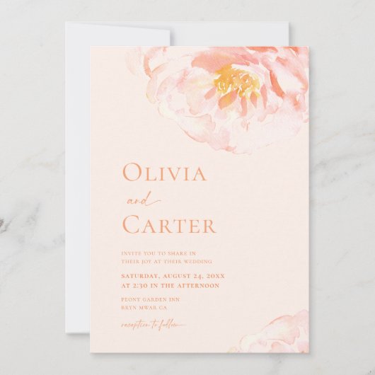 Eenvoudige perzik moderne bloemige Waterverf bruil Kaart (Voorkant)