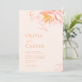 Eenvoudige perzik moderne bloemige Waterverf bruil Kaart (Staand voorkant)