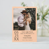 Eenvoudige Perzik Moderne Minimaal Foto Bruiloft Save The Date (Staand voorkant)