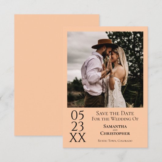Eenvoudige Perzik Moderne Minimaal Foto Bruiloft Save The Date (Voorkant / Achterkant)