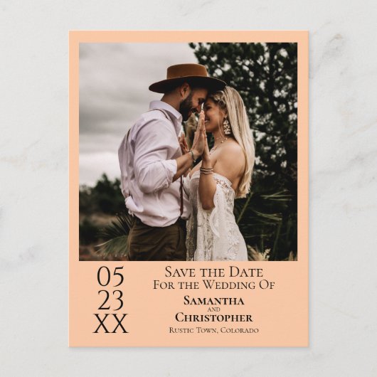 Eenvoudige perzik Sinaasappel bruiloft Bewaar de d Briefkaart (Voorkant)