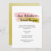 Eenvoudige perzikkleurig en goudpenseel Slag Weddi Kaart (Voorkant / Achterkant)