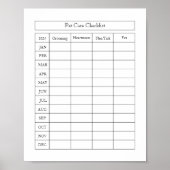 Eenvoudige Pet Care Checklist Log Poster Papier (m (Voorkant)