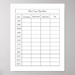 Eenvoudige Pet Care Checklist Log Poster Papier (m