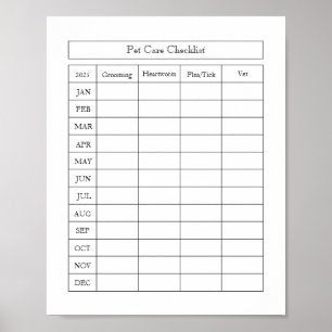 Eenvoudige Pet Care Checklist Log Poster Papier (m