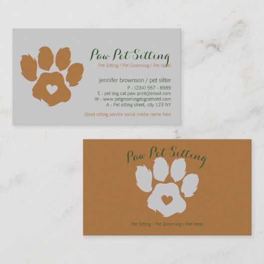 Eenvoudige Pet Sitter Groomer Social Media Dog Cat Visitekaartje (Voorkant / Achterkant)