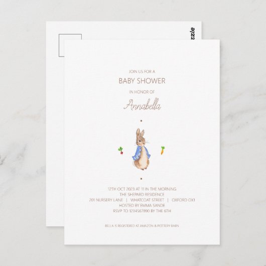 Eenvoudige Peter the Rabbit Baby shower Budget Inv Briefkaart (Voorkant / Achterkant)