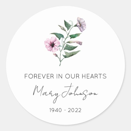 Eenvoudige Petunia-herdenking Ronde Sticker (Voorkant)