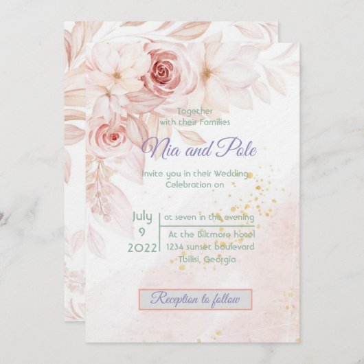 Eenvoudige peulroze uitnodiging (Voorkant / Achterkant)