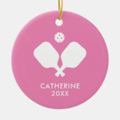 Eenvoudige Pickleball Paddles Roze Wit Gepersonali Keramisch Ornament (Voorkant)