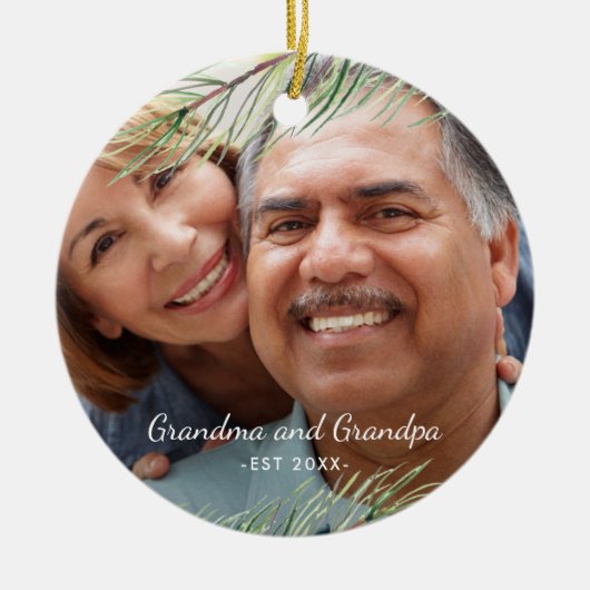 Eenvoudige pijnbijkantoren, opa en opa, Est Year Keramisch Ornament (Voorkant)