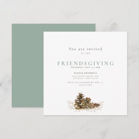 Eenvoudige pijnboomkegel salie Friendsgiving uitno Kaart (Voorkant / Achterkant)