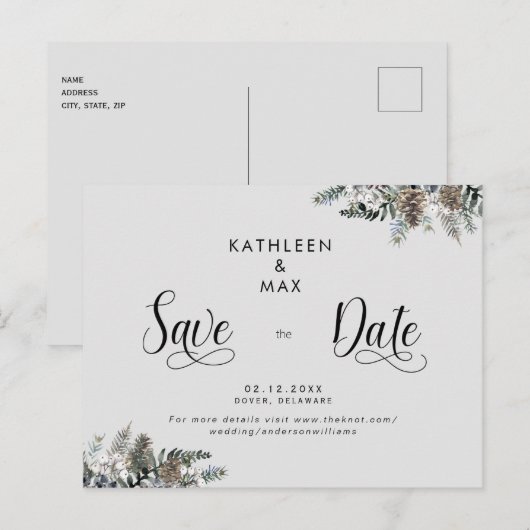 Eenvoudige Pine Cones Wedding Save the Date Aankondigingskaart (Voorkant / Achterkant)