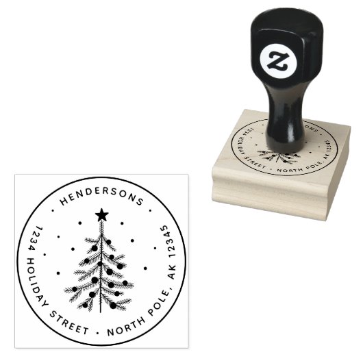 Eenvoudige Pine kerstboom terug adres Rubberstempel (Gestempeld)