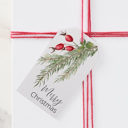 Eenvoudige Pine Spring met Berries Vakantie Cadeaulabel