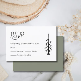Eenvoudige Pine Tree Casual Modern Outdoor Wedding RSVP Kaartje