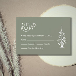 Eenvoudige Pine Tree Casual Sage Green Wedding RSVP Kaartje