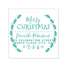 Eenvoudige Pine Wreath Kerstmis Naam & Retouradres Zelfinktende Stempel