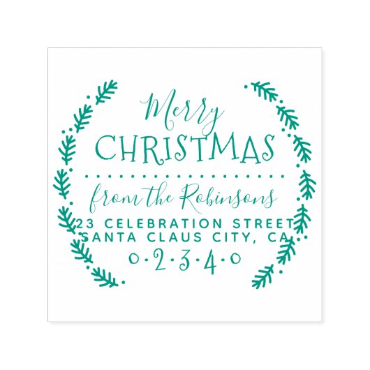 Eenvoudige Pine Wreath Kerstmis Naam & Retouradres Zelfinktende Stempel (Design)