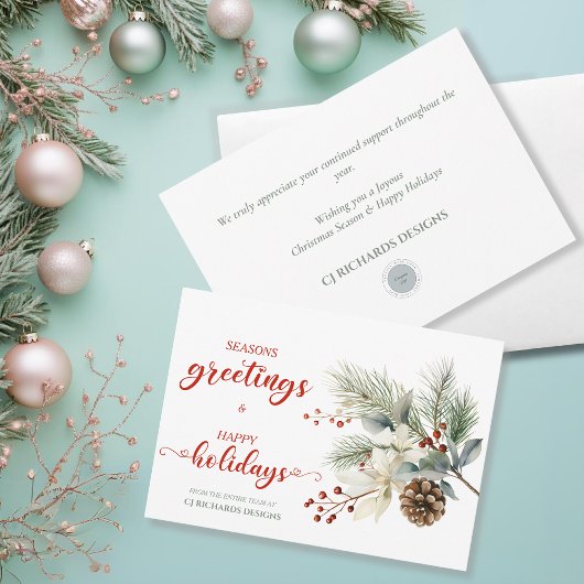 Eenvoudige Pinecones Branches Bessen Business Feestdagenkaart