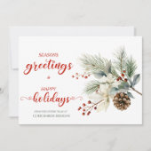 Eenvoudige Pinecones Branches Bessen Business Feestdagenkaart (Voorkant)