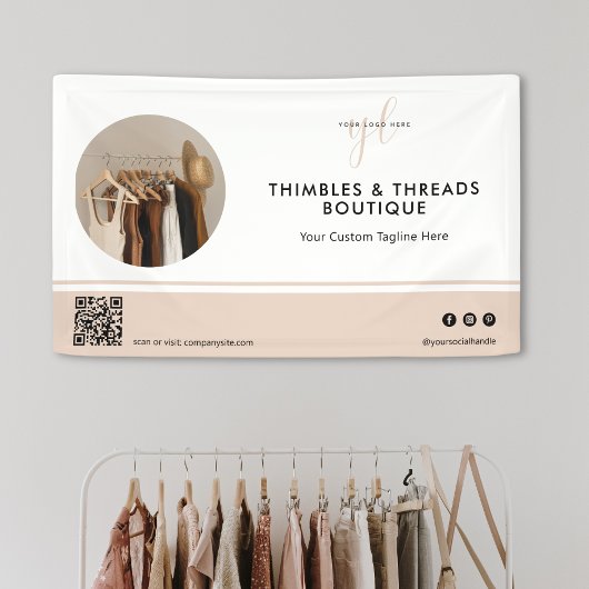 Eenvoudige Pink Business Logo Event Marketing QR F Spandoek