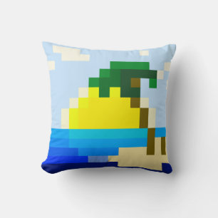 Eenvoudige pixel zonsopgang bij zee met mini-eilan kussen
