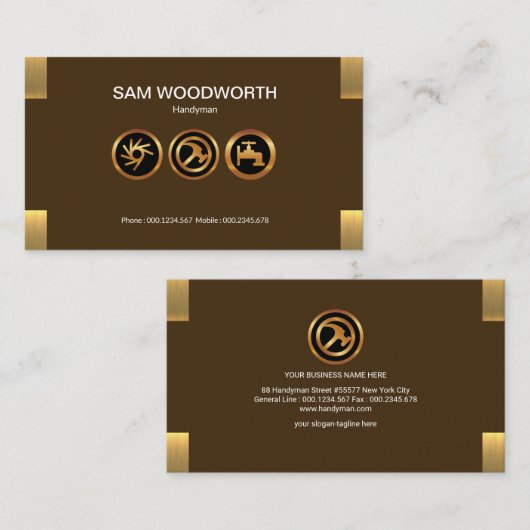 Eenvoudige 'Plain'-contemmodern Gold Corner Tab Ha Visitekaartje (Voorkant / Achterkant)