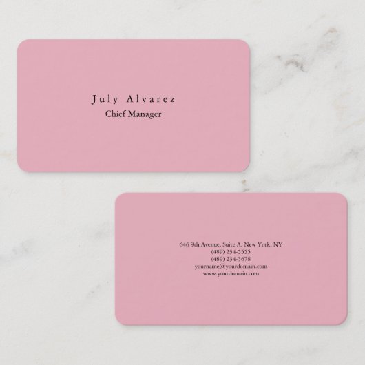 Eenvoudige Plain Elegant Modern Roze Vrouwelijk Visitekaartje (Voorkant / Achterkant)