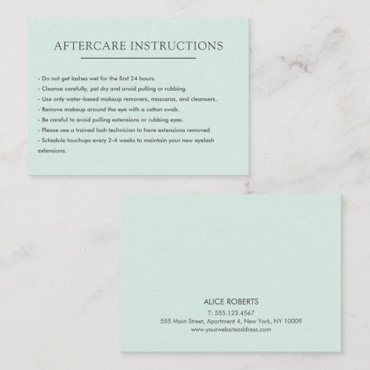 Eenvoudige Plain Lash Extension Microblading After Visitekaartje (Voorkant / Achterkant)