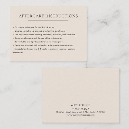 Eenvoudige Plain Lash Extension Microblading After Visitekaartje (Voorkant / Achterkant)