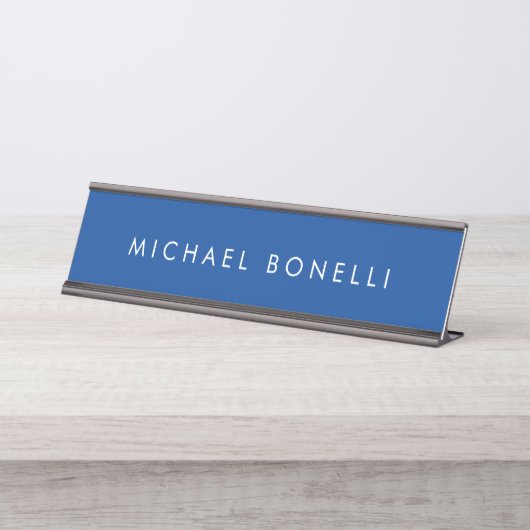 Eenvoudige Plain Minimalist Elegant Modern Deep Bl Bureau Naambordje (Voorkant)