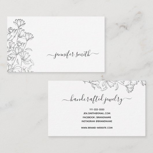 Eenvoudige Plain Zwart en Witte Bloem Tekening Blo Visitekaartje (Voorkant / Achterkant)