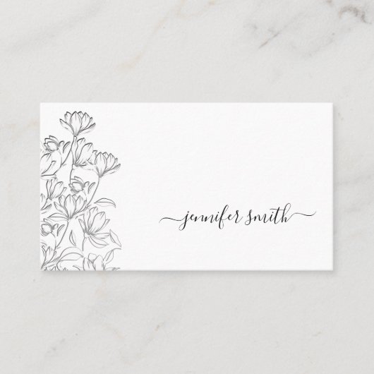 Eenvoudige Plain Zwart en Witte Bloem Tekening Blo Visitekaartje (Voorkant)