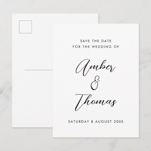 Eenvoudige platte zwarte en witte moderne kalligra aankondigingskaart (Voorkant / Achterkant)