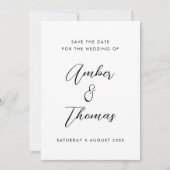 Eenvoudige platte zwarte en witte moderne kalligra save the date (Voorkant)